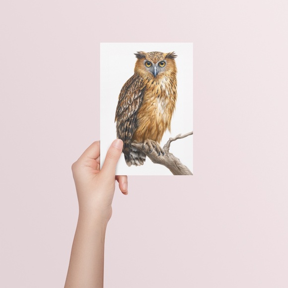 Watercolor Buffy Fish Owl Portrait Wall Art Print Poster, Unframed - Exotic - Picture 5 of 6